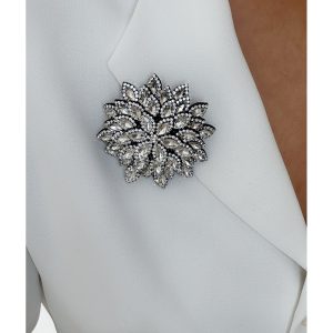 Parlak Kristal Taşlı 3D Çiçek Broş
